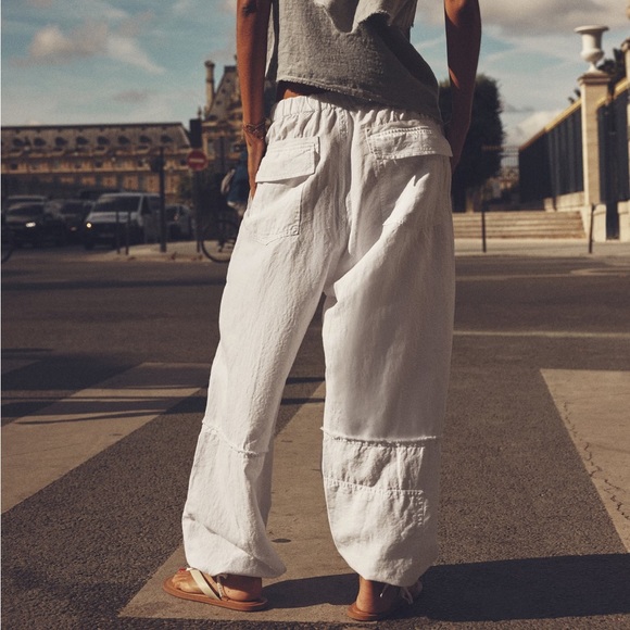 ZARA NWT LINEN BLEND CARGOS PANTS - Picture 4 of 11